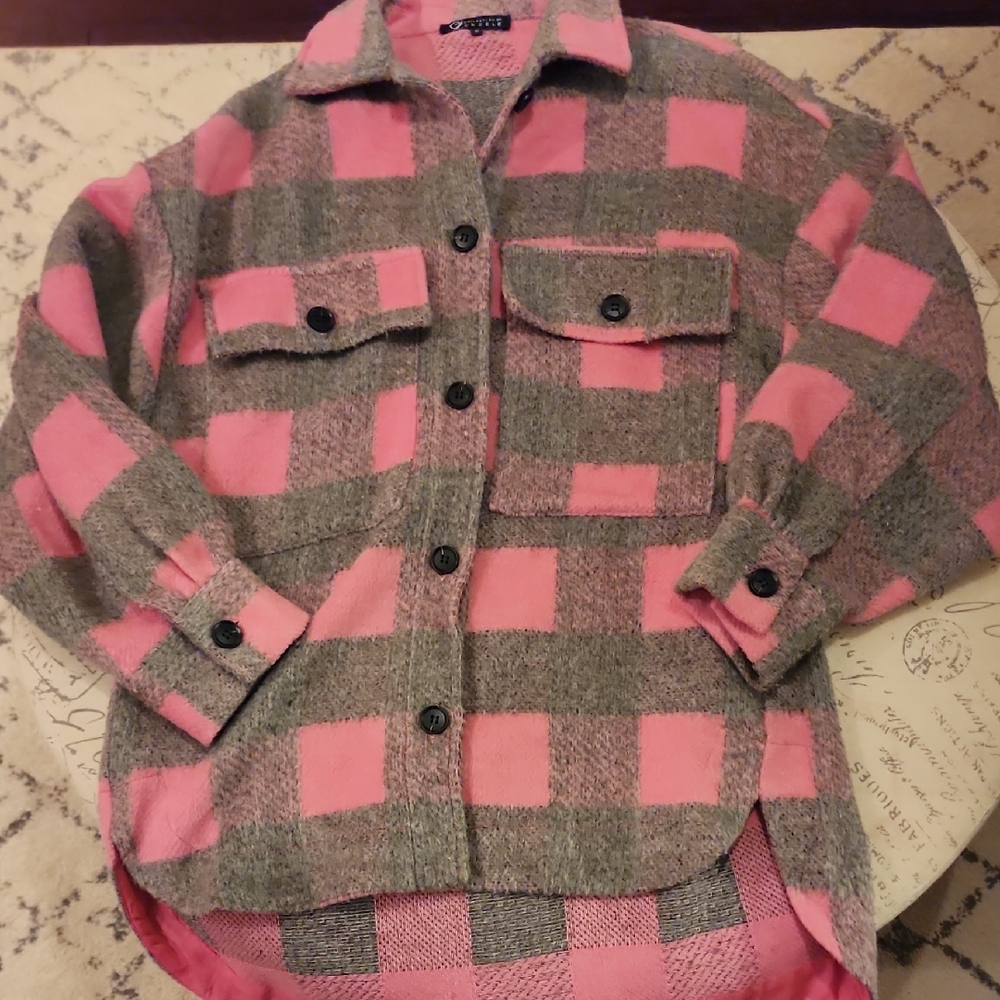 Pink and Gray Utility Jacket Buffalo Plaid